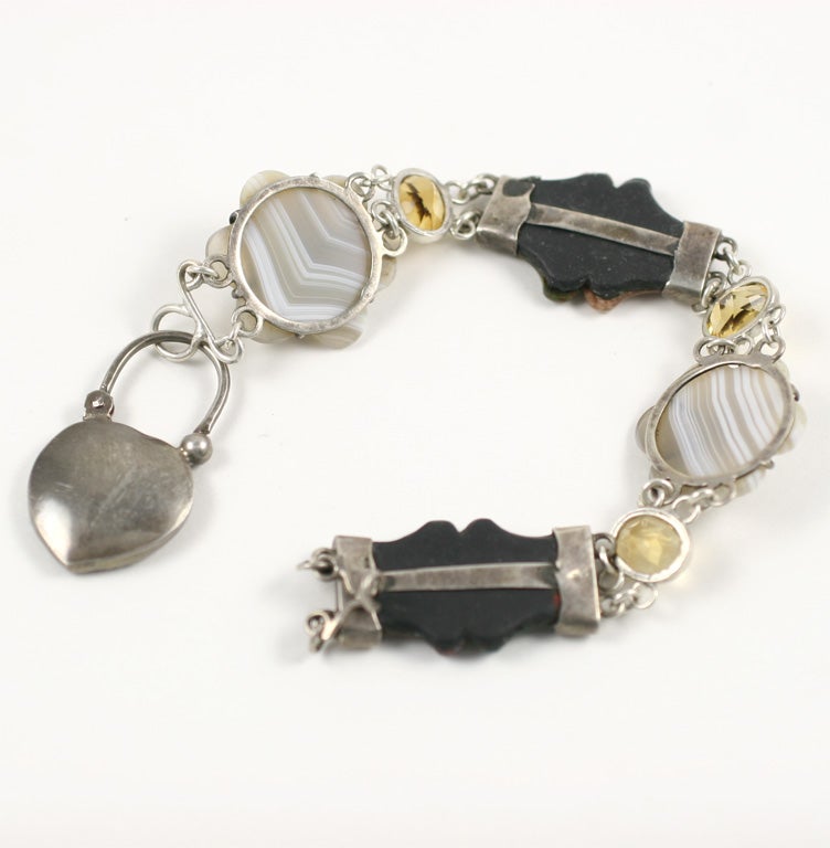 Victorian Scottish Agate Padlock Bracelet with Citrines 6