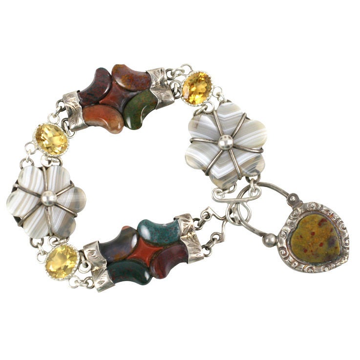 Victorian Scottish Agate Padlock Bracelet with Citrines