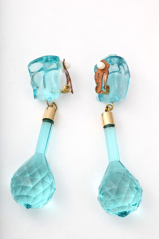 Women's Aqua Lucite Dangle Earrings