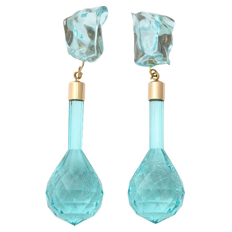 Aqua Lucite Dangle Earrings