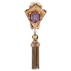 English Gold and Amethyst Victorian Pin