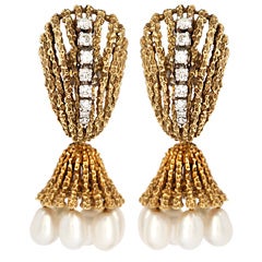 Retro Gold, Diamond, and Seed Pearl Day-to-Night Earrings