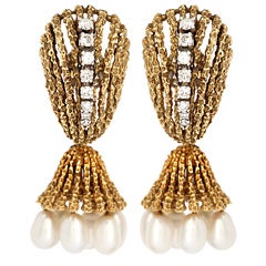 Vintage Gold, Diamond, and Seed Pearl Day-to-Night Earrings