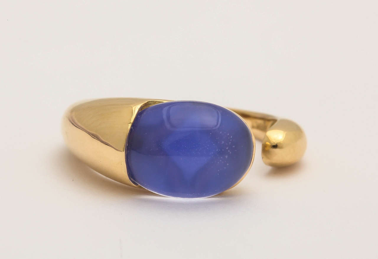 Modern Faraone Mennella Gocce Blue Agate Gold Ring For Sale
