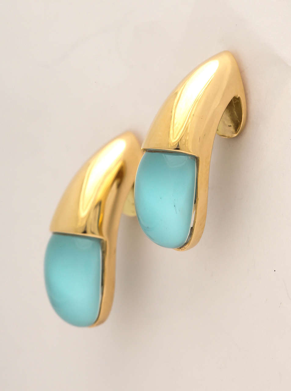 Modern Faraone Mennella Gocce Cabochon Turquoise Gold Earrings For Sale