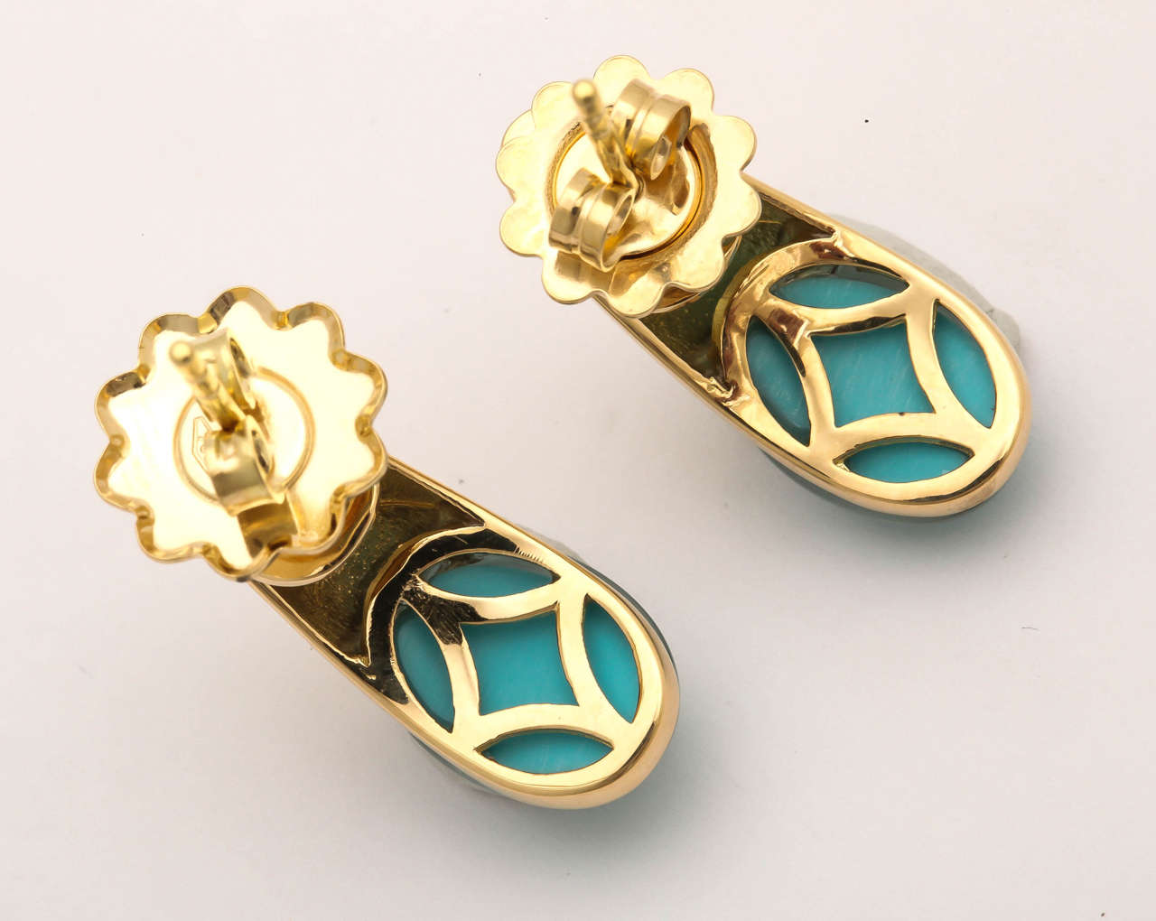 Faraone Mennella Gocce Cabochon Turquoise Gold Earrings For Sale 2