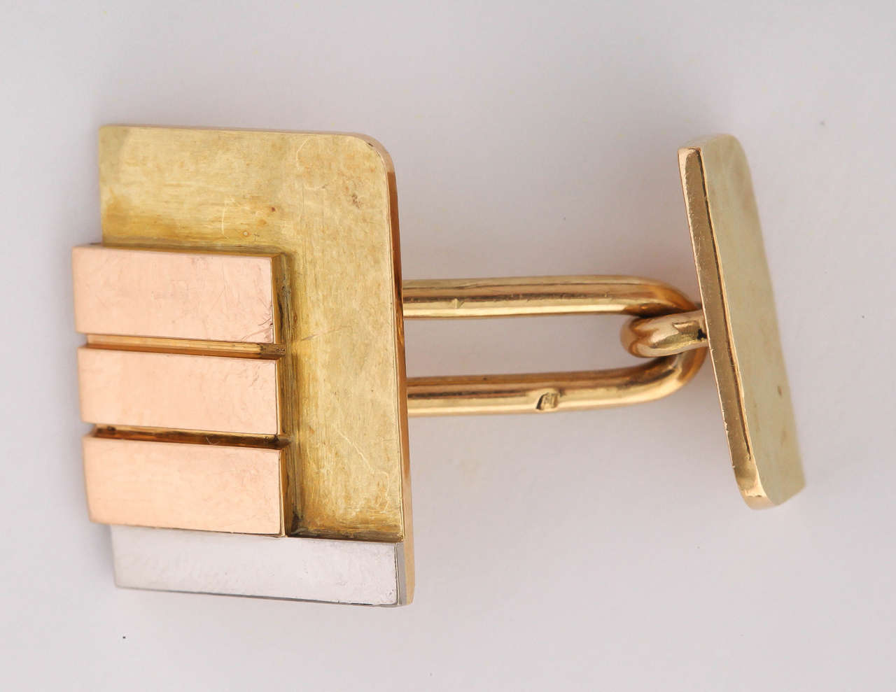 Jean Despres French Art Deco Gold Cufflinks In Excellent Condition For Sale In New York, NY