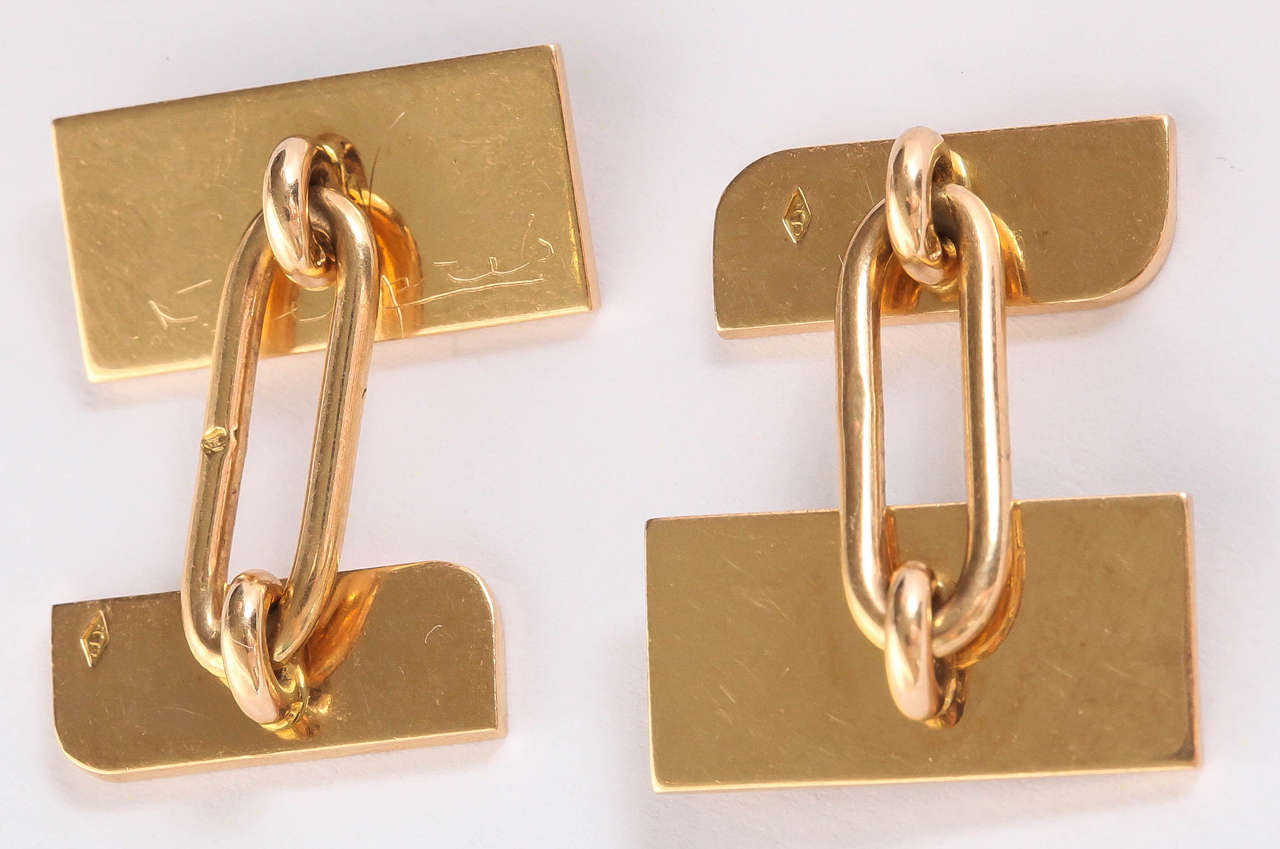 Jean Despres French Art Deco Gold Cufflinks In Excellent Condition For Sale In New York, NY
