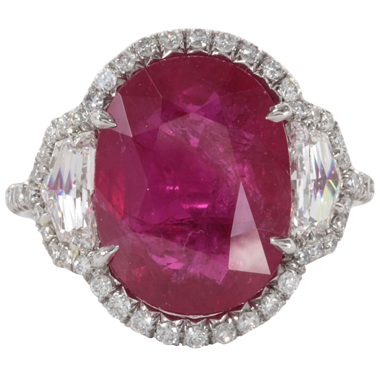 Incredible Eight Carat Certified Ruby and Diamond Set in Platinum