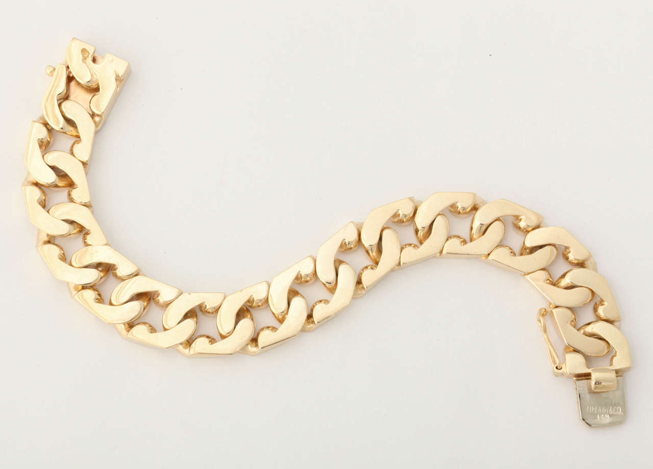 Women's 1940s Tiffany & Co. High Polish Jagged Curb Open Link Flexible Gold Bracelet