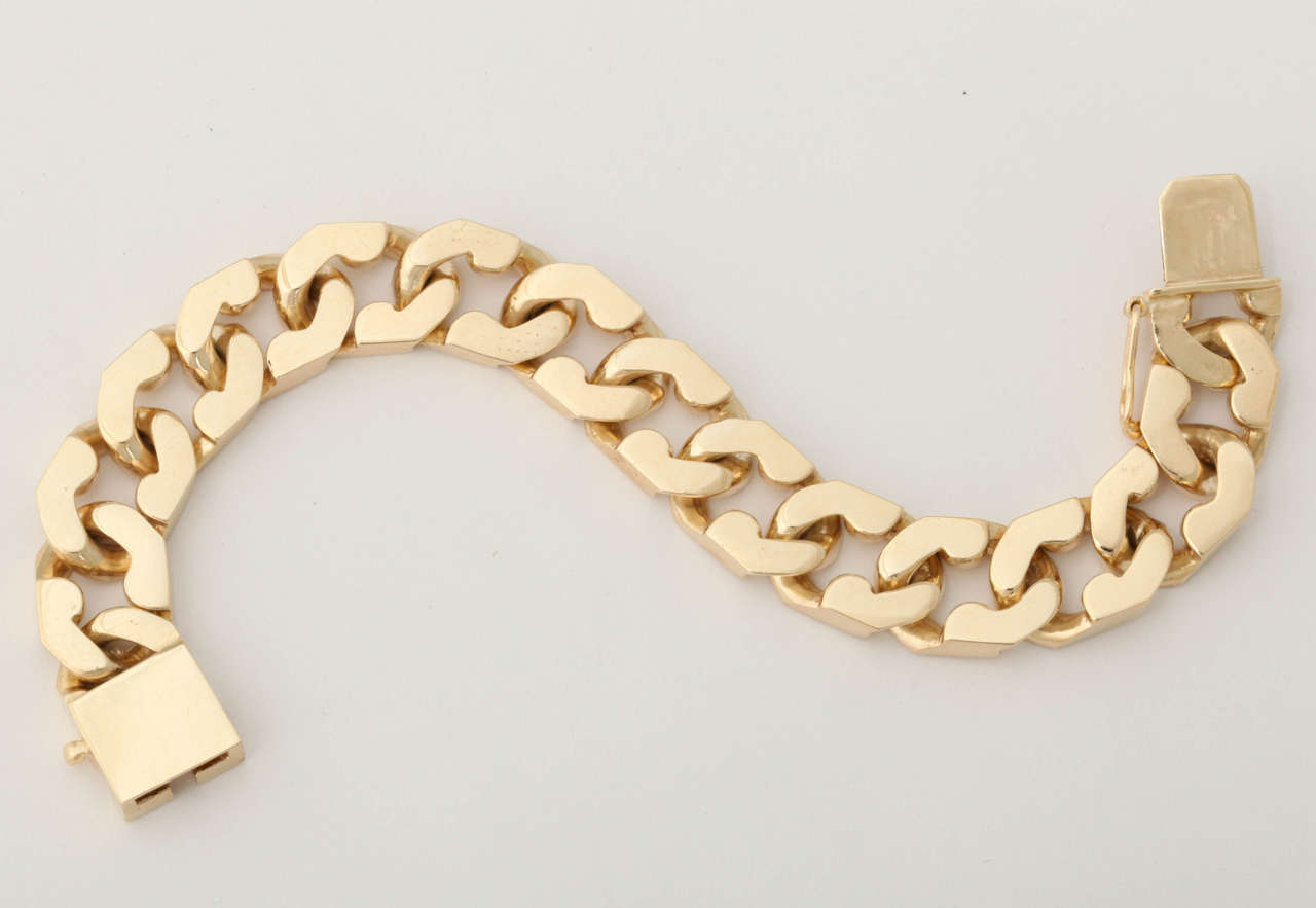 1940s Tiffany & Co. High Polish Jagged Curb Open Link Flexible Gold Bracelet 1