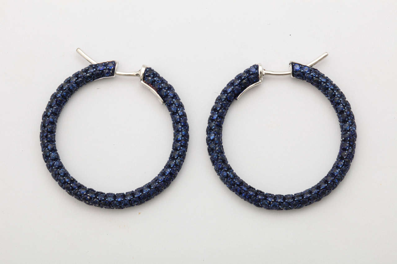 Contemporary Pave Sapphire Gold Hoop Earrings