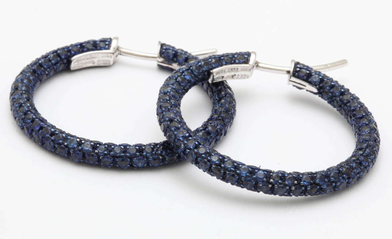 Women's Pave Sapphire Gold Hoop Earrings