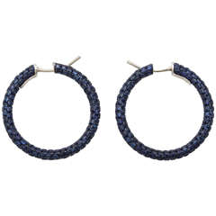 Pave Sapphire Gold Hoop Earrings