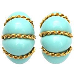 SEAMAN SCHEPPS Gold And Turquoise Earrings