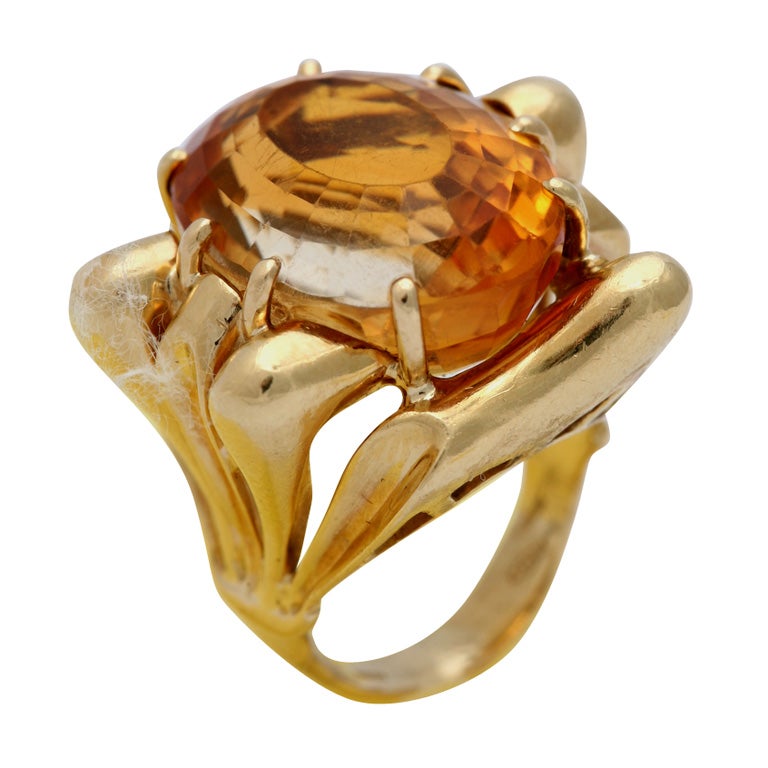 Or jaune 18 carats et or jaune  &  Bague architecturale en citrine