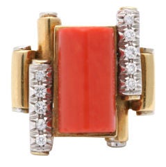 Cartier 18kt Yellow Gold, Coral & Diamond Ring