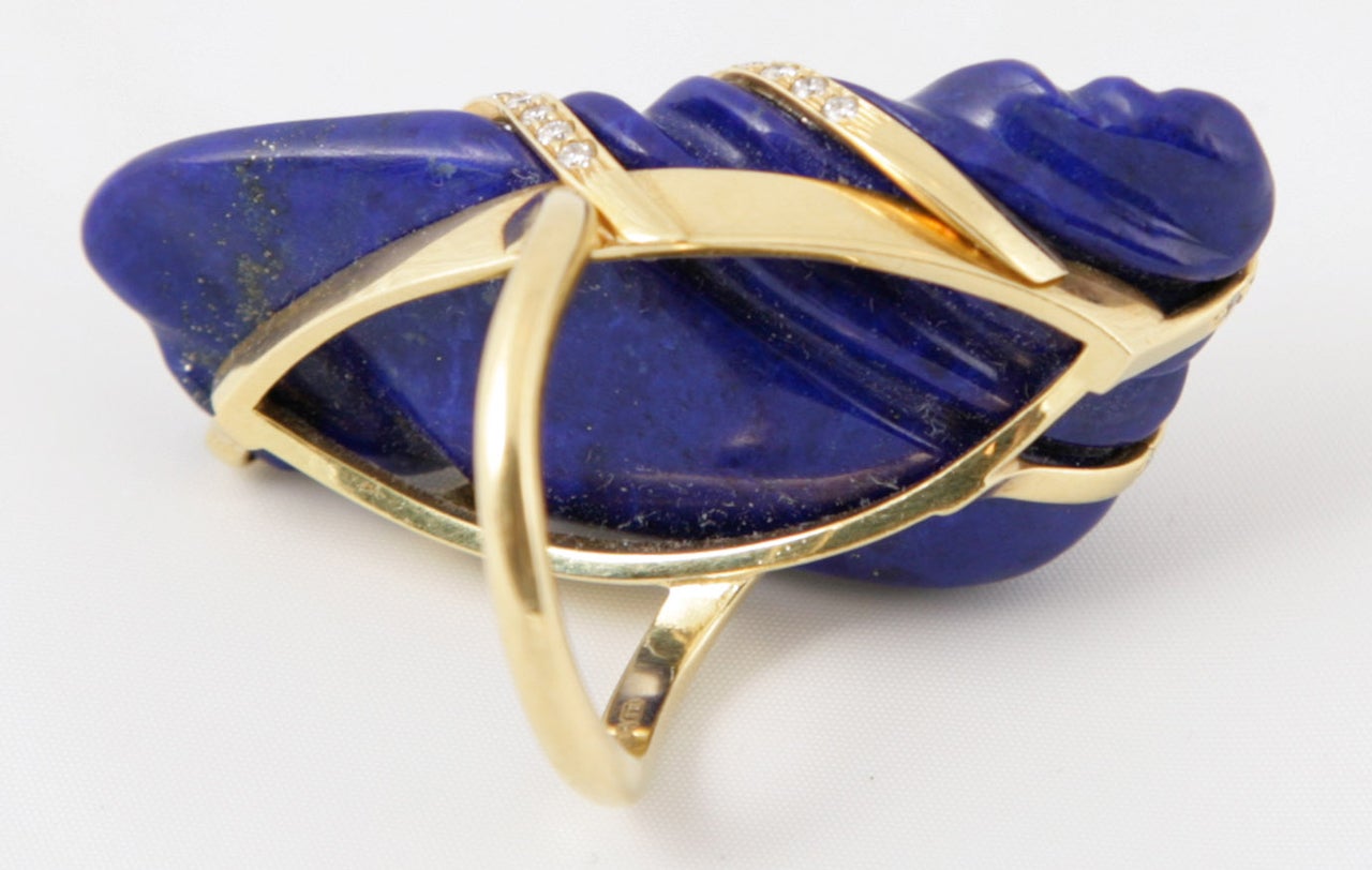 Edwardian Lapis Lazuli Diamond Ring Freeform Moderne