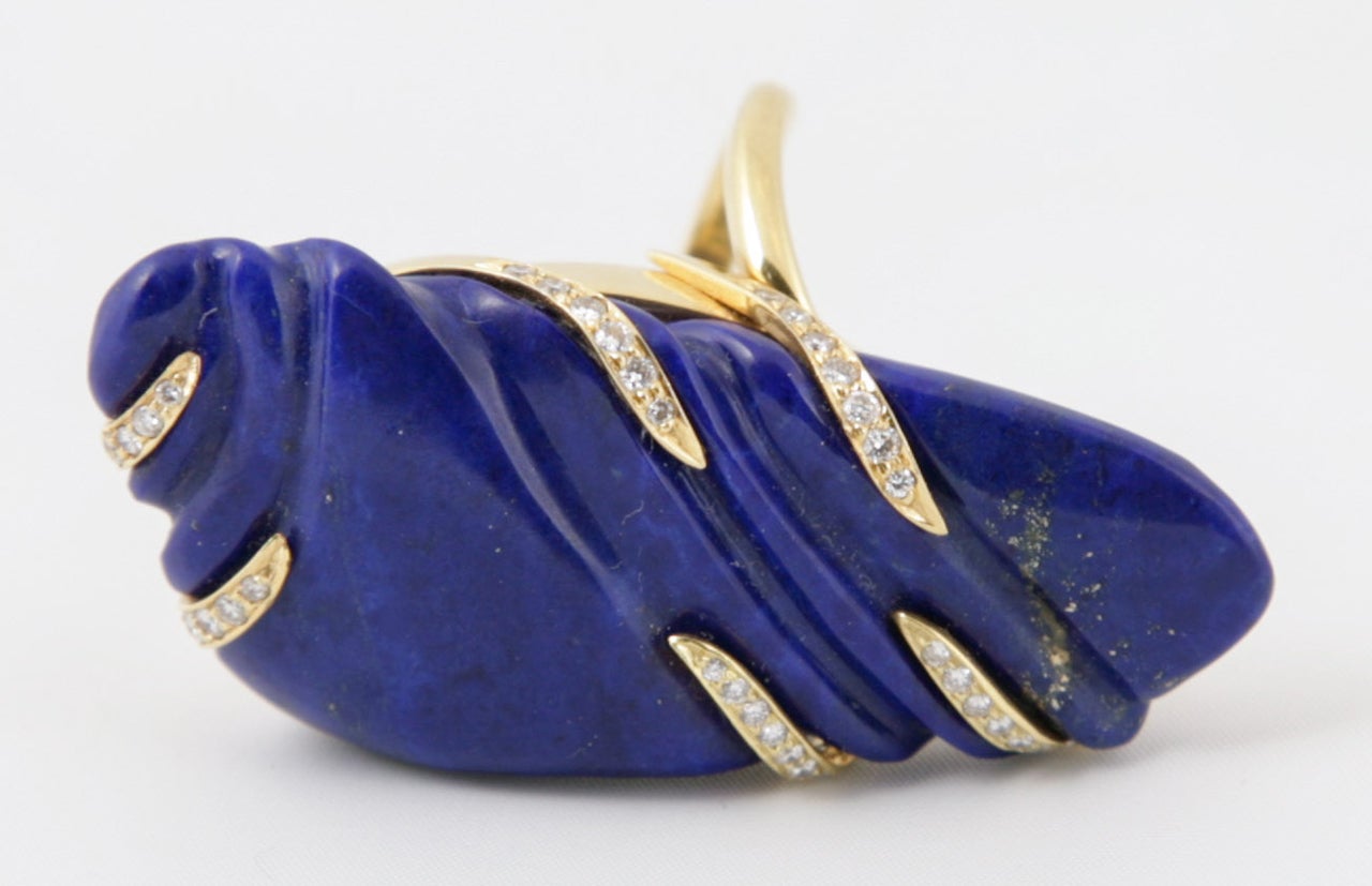 Women's Lapis Lazuli Diamond Ring Freeform Moderne