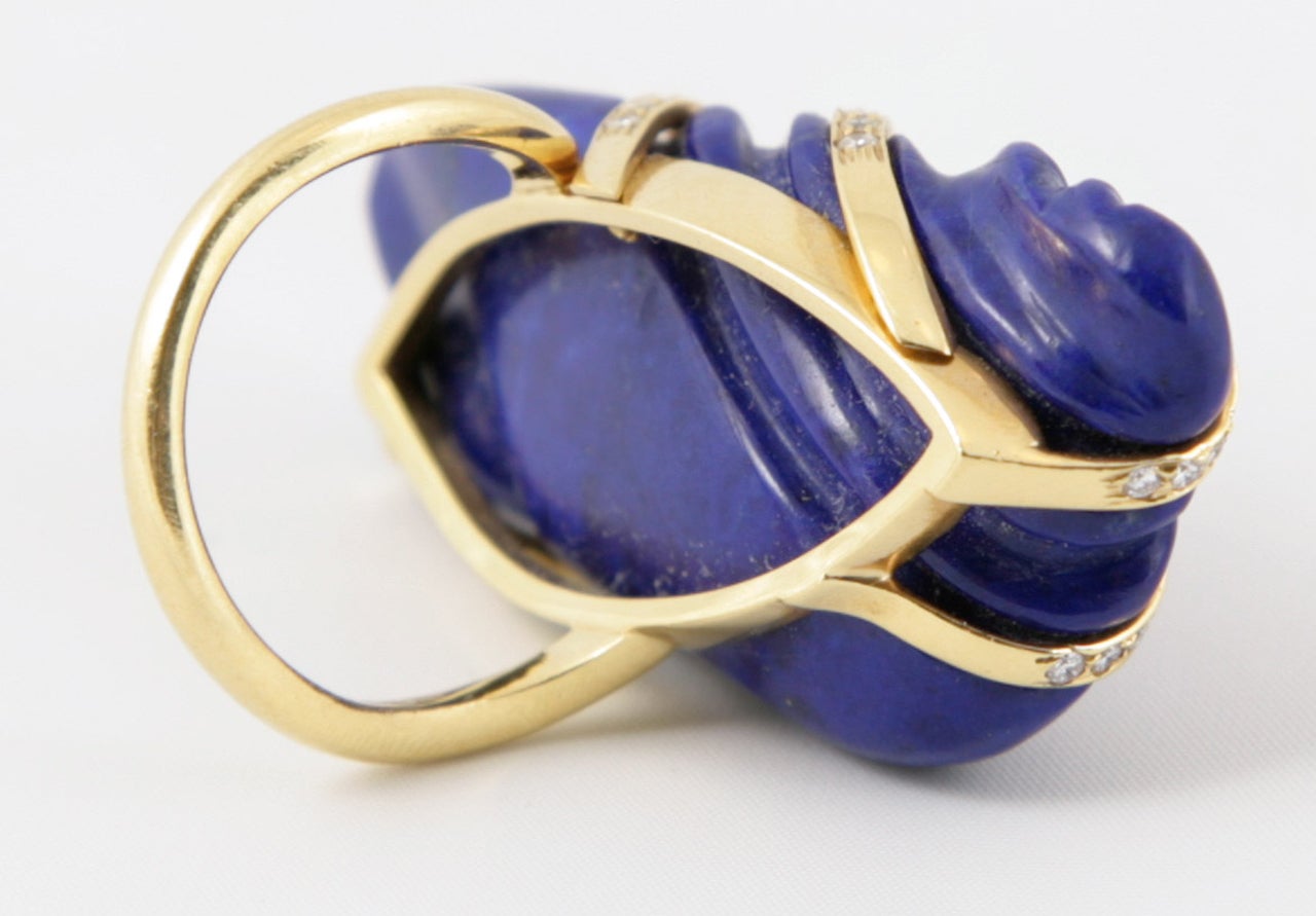 Lapislazuli Diamant Ring Freeform Moderne 1