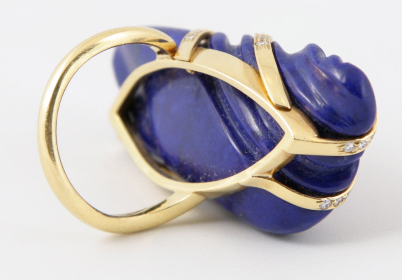 Lapis Lazuli Diamond Ring Freeform Moderne 1