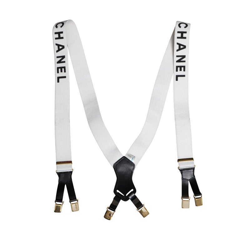 CHANEL SUSPENDERS WITH LOGOS WHITE at 1stDibs | chanel braces, chanel  suspenders white