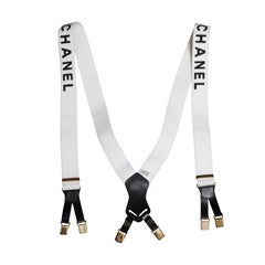 Vintage CHANEL SUSPENDERS WITH LOGOS WHITE