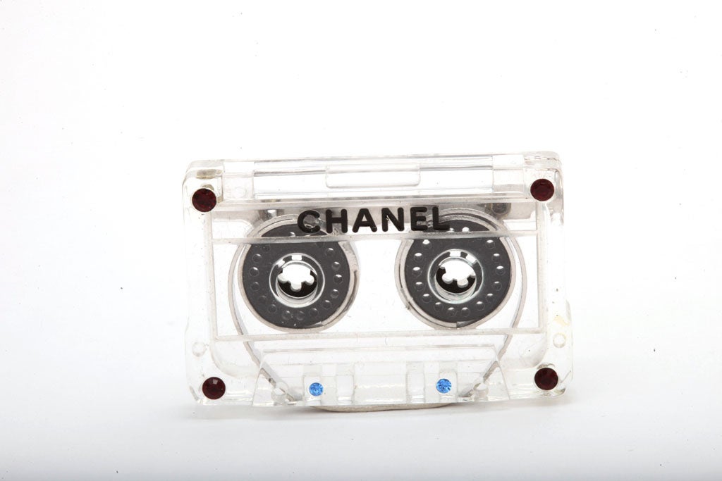 Very unique Chanel mini Cassette tape motif brooch.