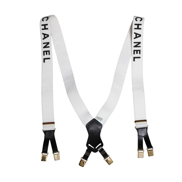 CHANEL SUSPENDERS WITH LOGOS WHITE at 1stDibs