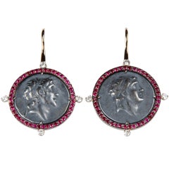 EARRING WITH ANTIQUE COINS AND RUBIES