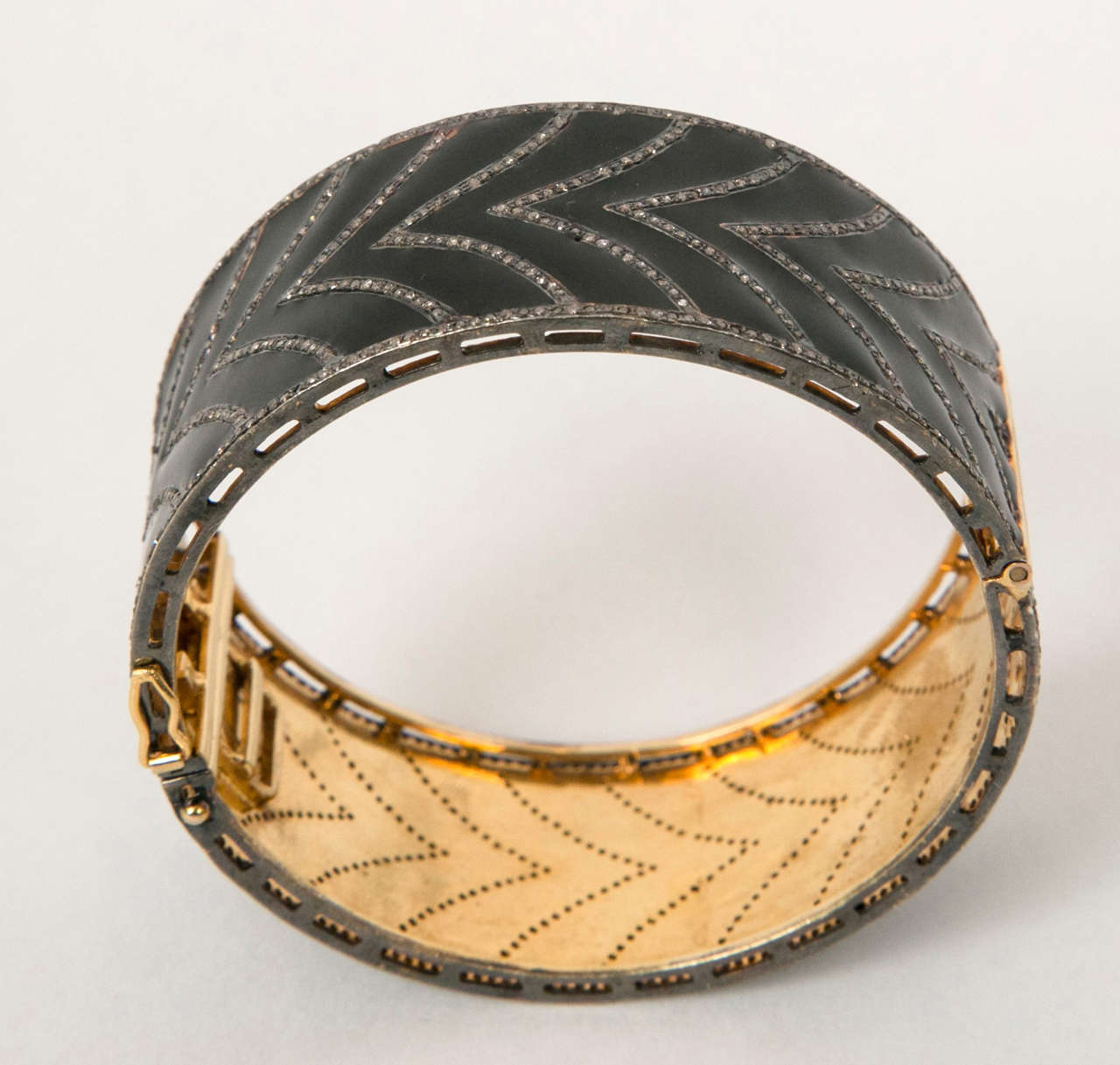 Women's Black Enamel and Diamond Cuff Bracelet