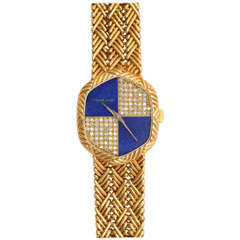 Audemars Piguet Lady's Yellow Gold Bracelet Watch with Lapis and Diamond Dial