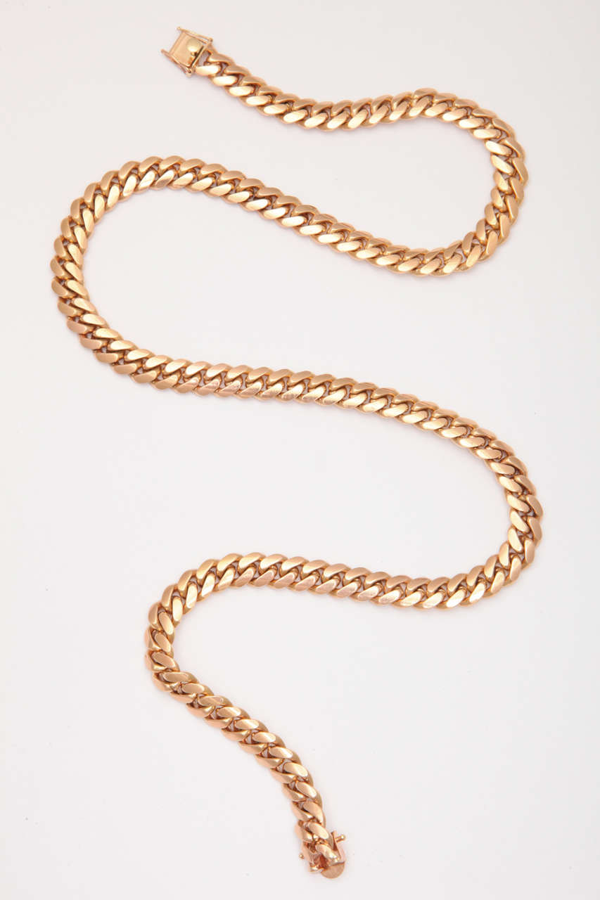 14kt  Flat Curb Rose Gold Chain.  Reverse chic.  Heavy , simple & over the top.
What a statement.