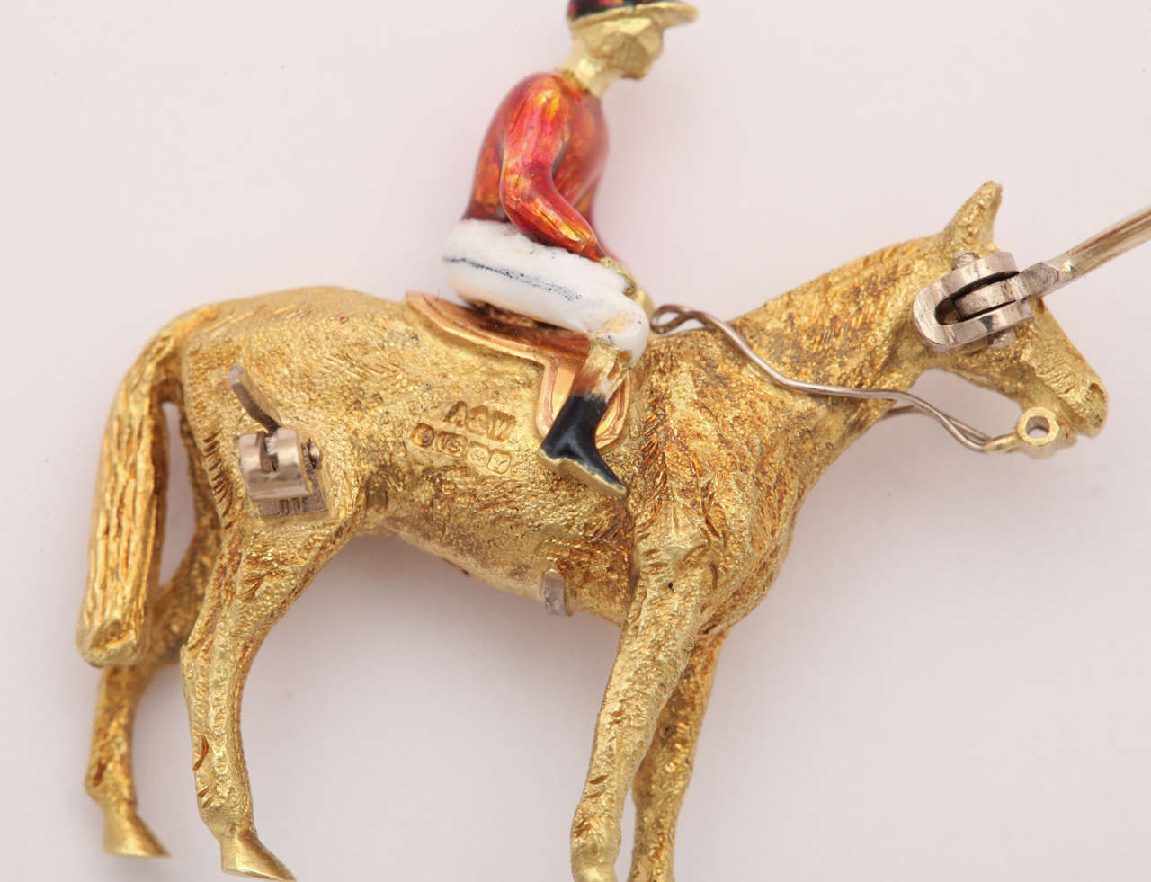 Women's or Men's Vintage Three Dimensional English Equestrian Brooch by Alabaster and Wilson’s