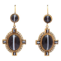 Nature's Symmetry:  Victorian Enamel Banded Agate Earrings