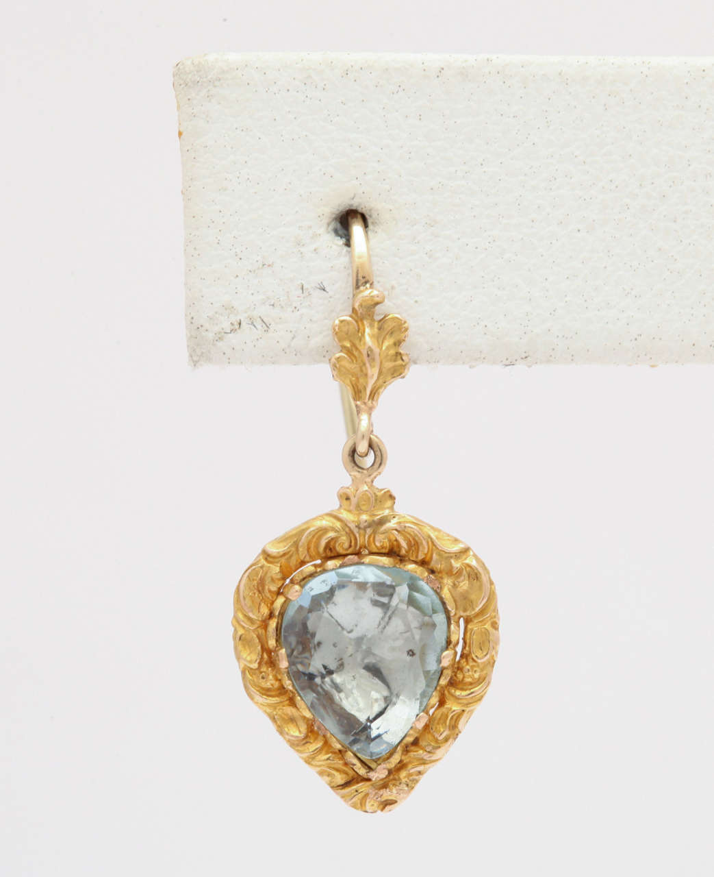 Women's Victorian Heart to Heart Aquamarine Gold Earrings