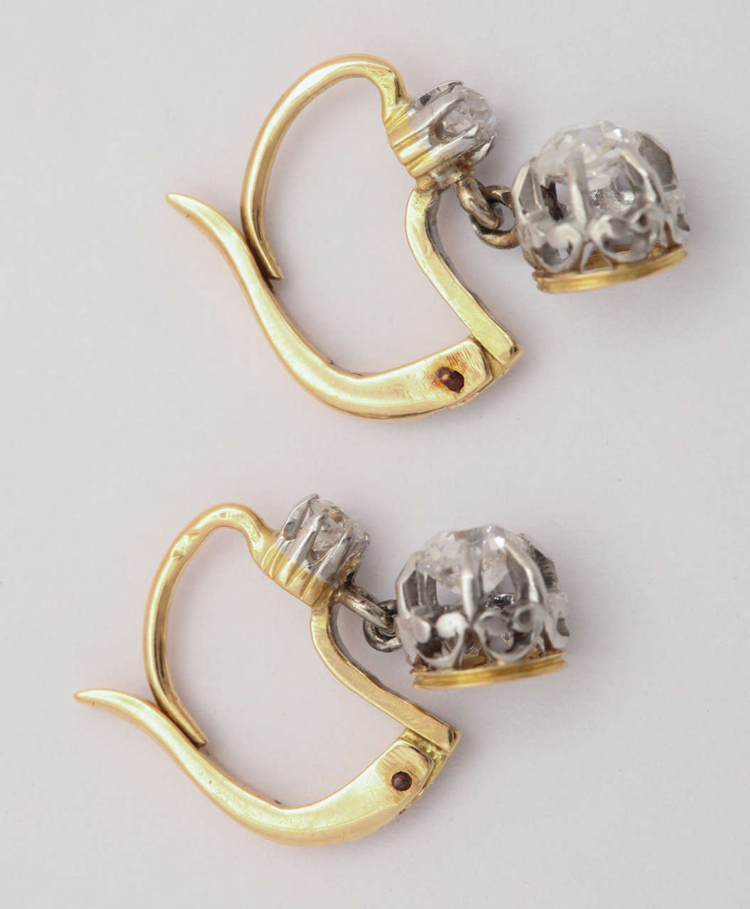 Antique French Diamond Gold Earrings For Sale at 1stdibs