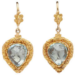 Victorian Heart to Heart Aquamarine Gold Earrings at 1stDibs