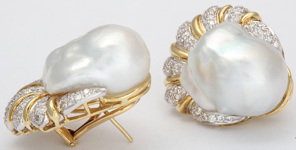 Women's South Sea Pearl Baroque & Diamond Earrings