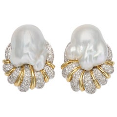 South Sea Pearl Baroque & Diamond Earrings