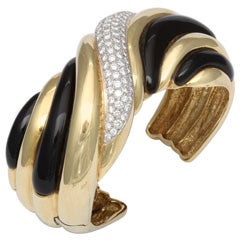 Sumptous Gold Onynx & Diamond Cuff Bracelet