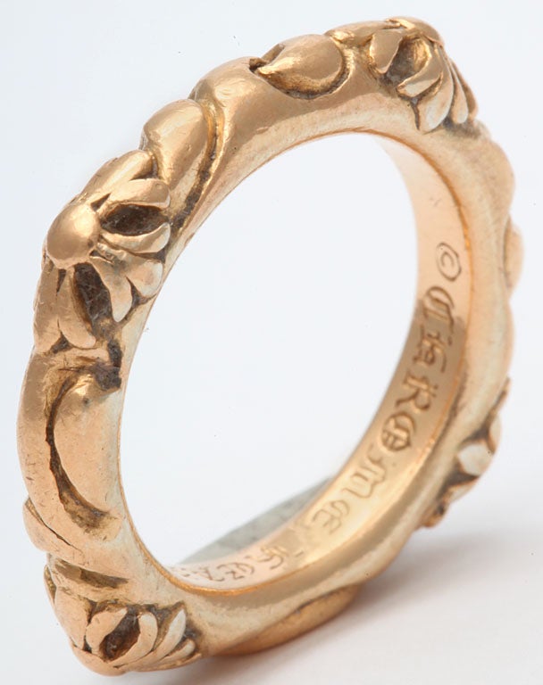 22kt Chrome Hearts ornate Ring.  22Kt Gold.  Signed & dated 1998.  FLORAL DESIGN - HEAVILY CARVED.
