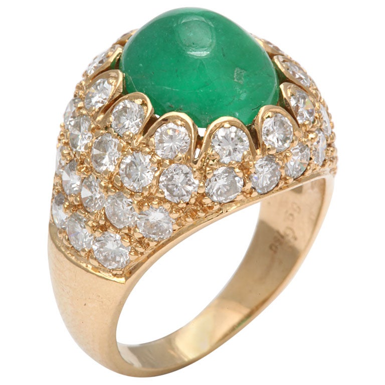 Fabulous Cabochon Emerald & Diamond Pinky Ring