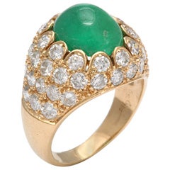Retro Fabulous Cabochon Emerald & Diamond Pinky Ring