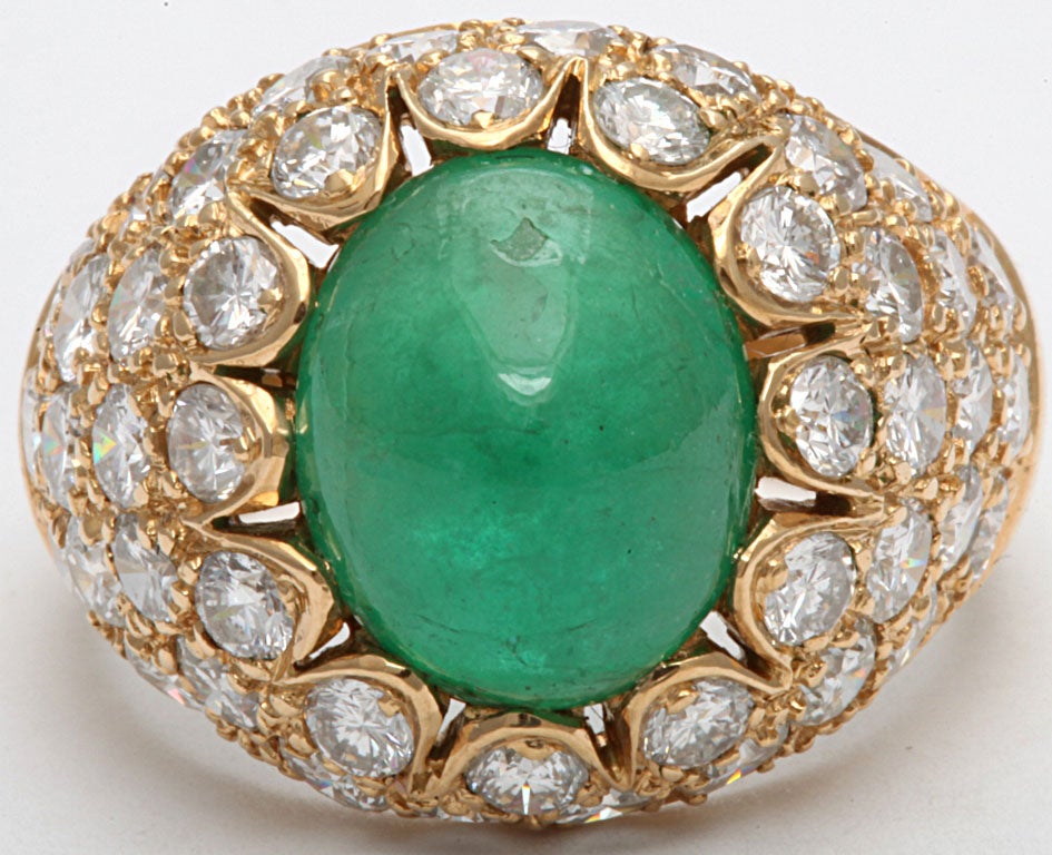 Fabulous Cabochon Emerald and Diamond Pinky Ring at 1stDibs emerald