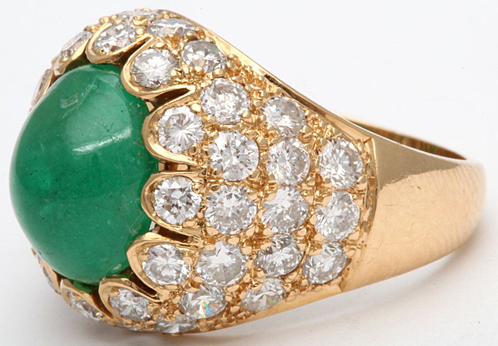 Fabulous Cabochon Emerald and Diamond Pinky Ring at 1stDibs emerald