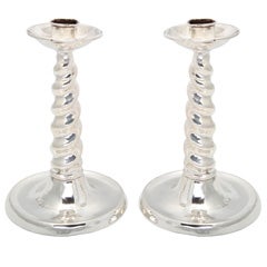 Unusual Pair of Sterling Silver Candlesticks