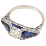 Asscher Cut Diamond and Sapphire Art Deco Ring