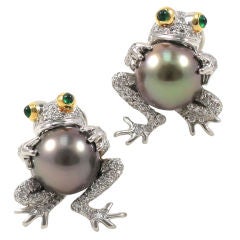 TIFFANY Delightful Pearl and Diamond Frog Earrings