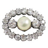 Antique Natural Pearl Diamond Brooch